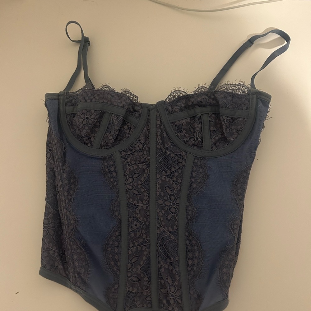 Urban Outfitters “out from under modern love corset” lace top in Blue/Gray